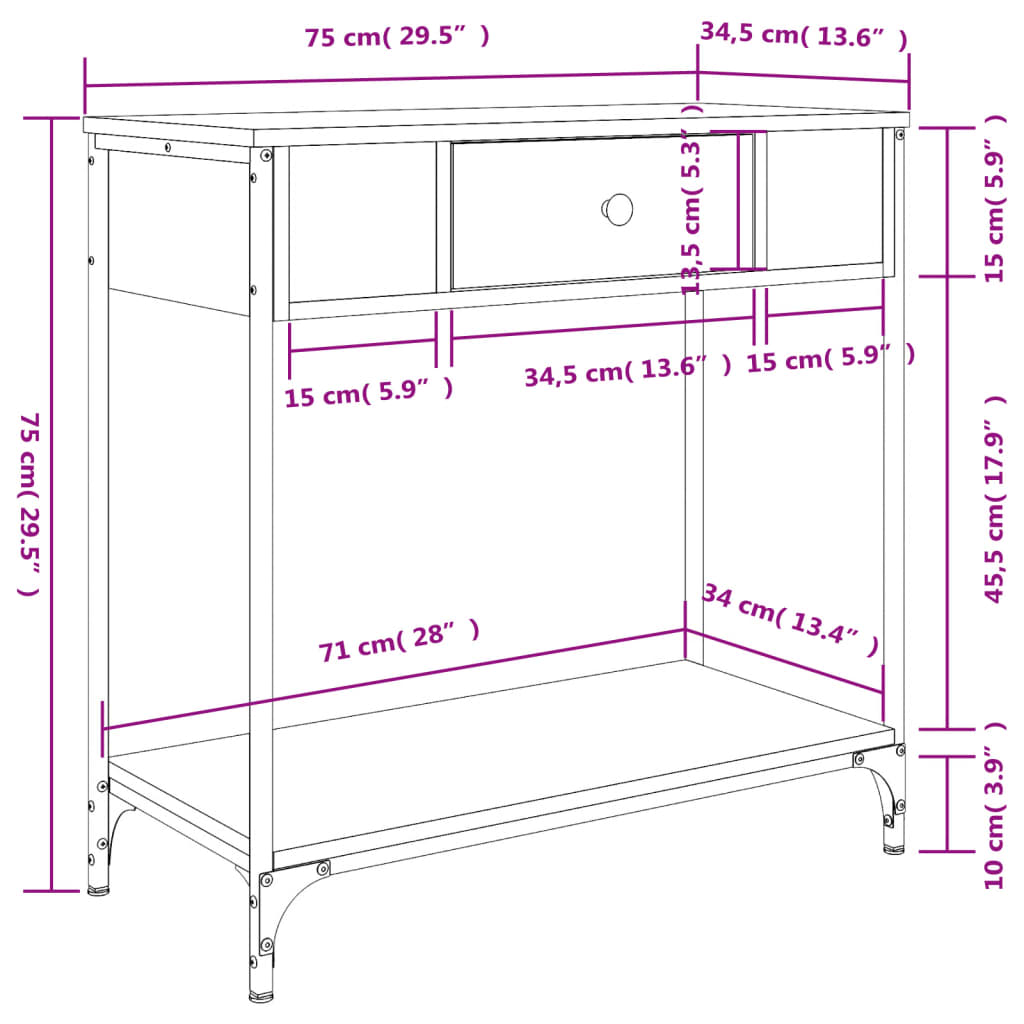 vidaXL Konsolentisch Braun Eichen-Optik 75x34,5x75 cm Holzwerkstoff