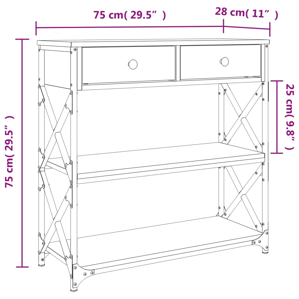 Konsolentisch Räuchereiche 75x28x75 cm Holzwerkstoff Stilecasa