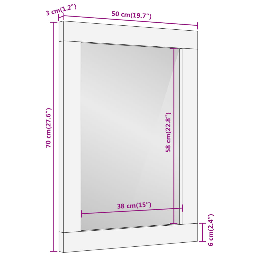 vidaXL Badezimmerspiegel Braun 50x70x3 cm Massivholz Mango und Glas