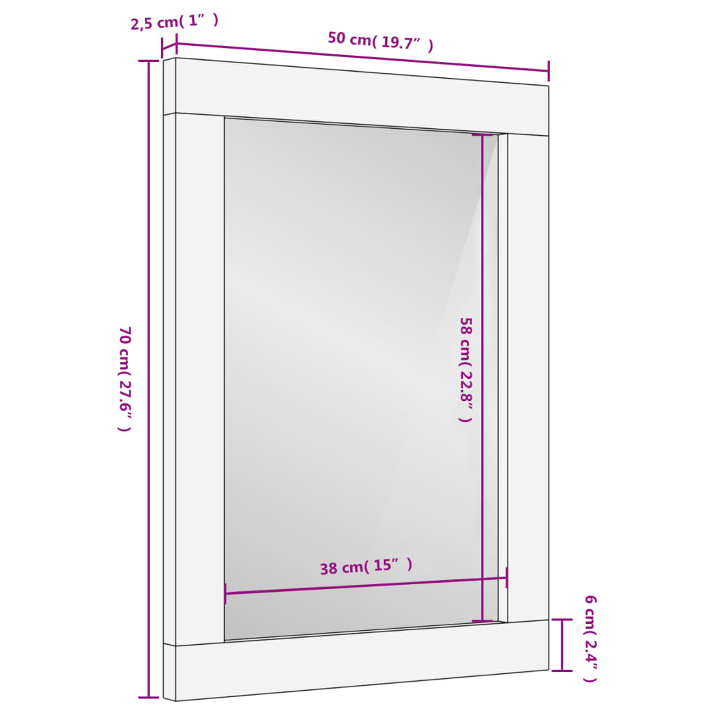 vidaXL Badspiegel Schwarz 50x70x2,5 cm Massivholz Mango und Glas