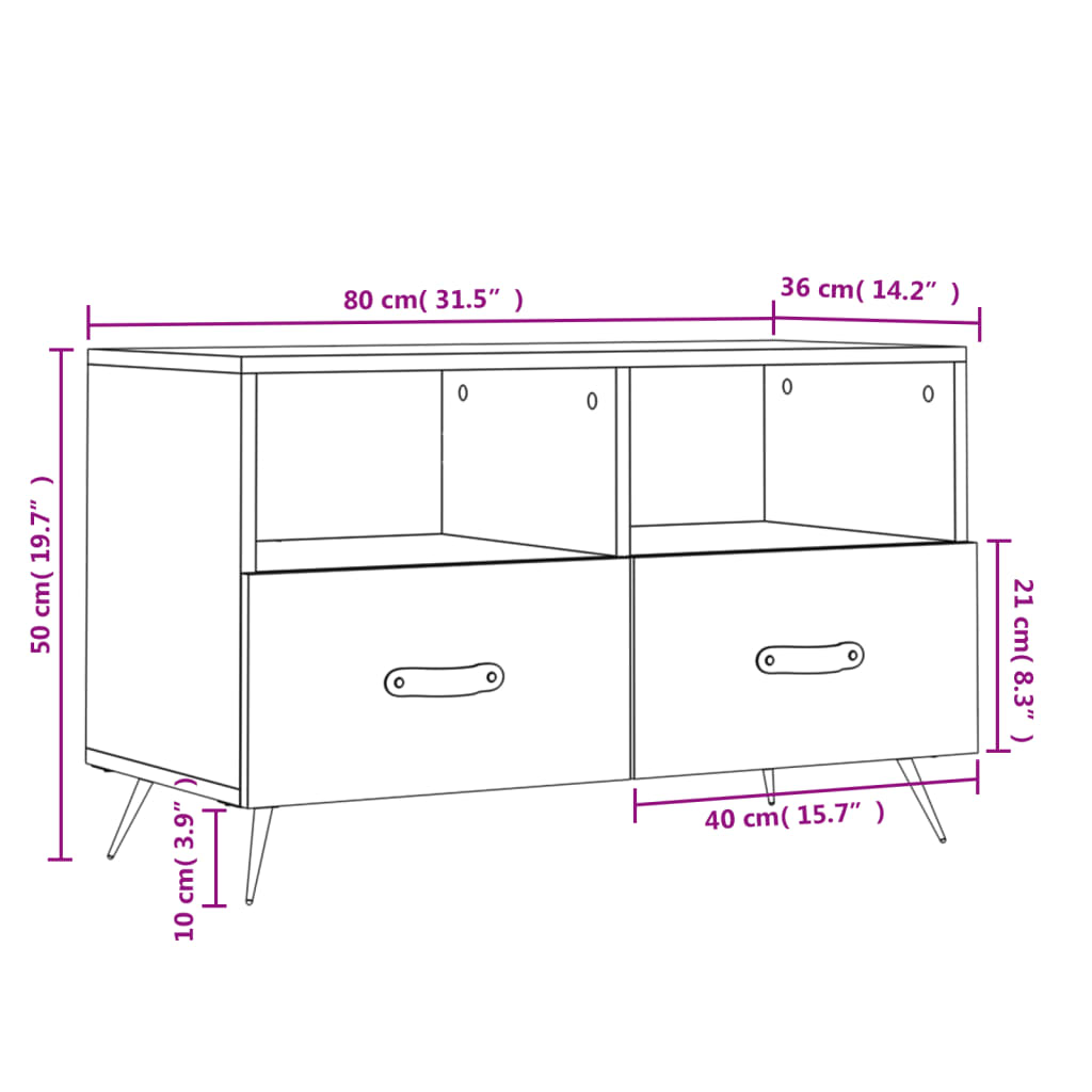 vidaXL TV-Schrank Schwarz 80x36x50 cm Holzwerkstoff