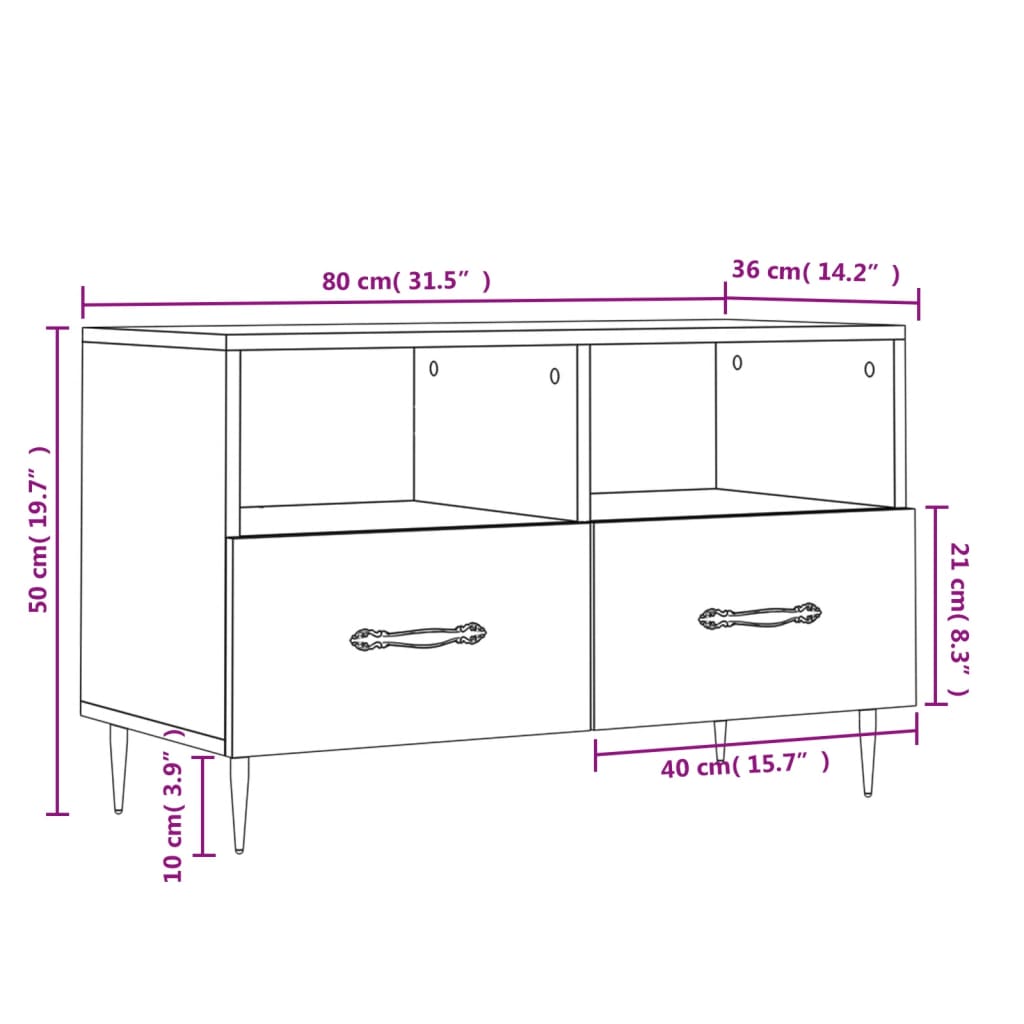 vidaXL TV-Schrank Weiß 80x36x50 cm Holzwerkstoff