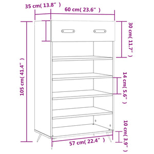 Schuhschrank Grau Sonoma 60x35x105 cm Holzwerkstoff