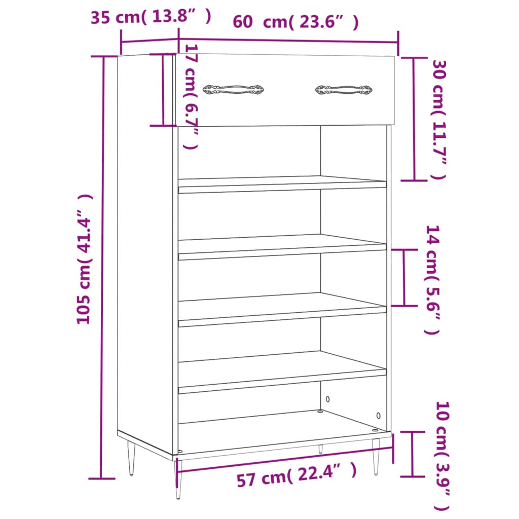 Schuhschrank Hochglanz-Weiß 60x35x105 cm Holzwerkstoff