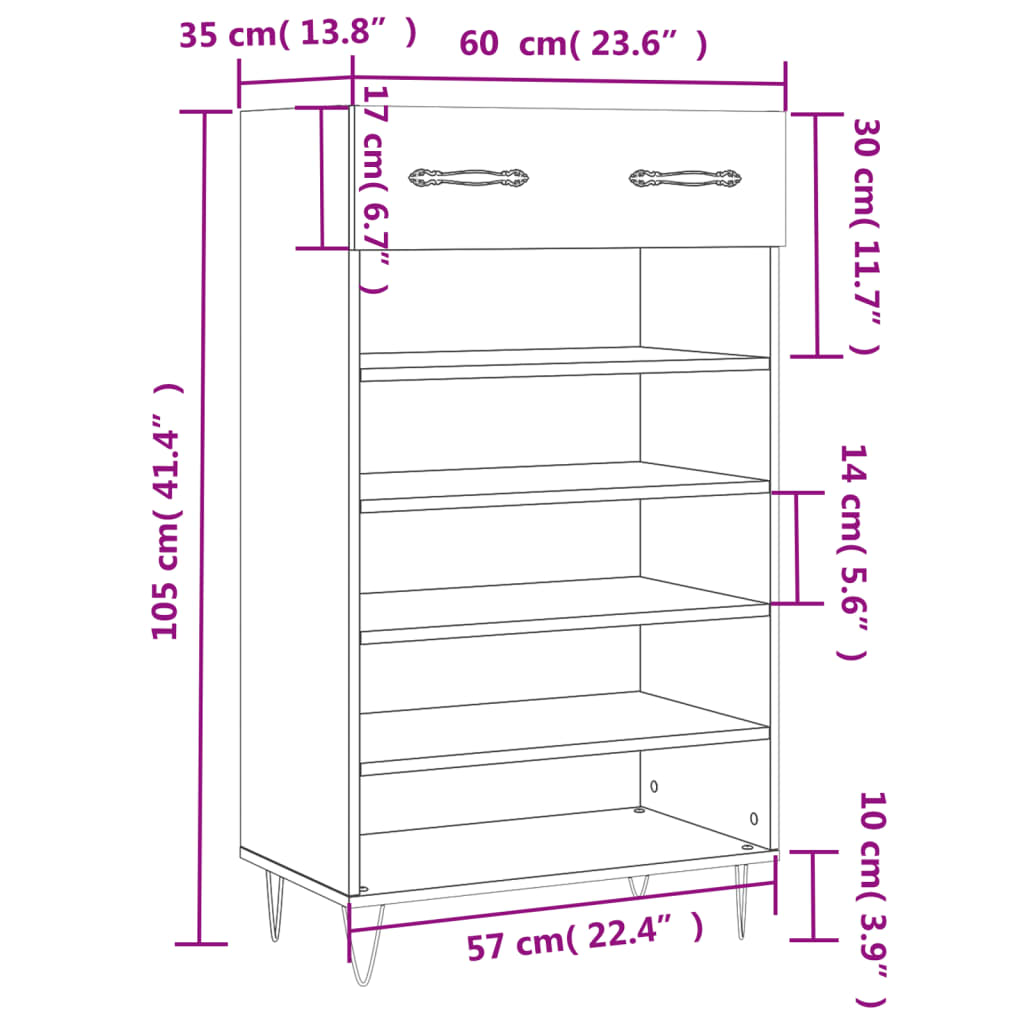 Schuhschrank Räuchereiche 60x35x105 cm Holzwerkstoff Stilecasa