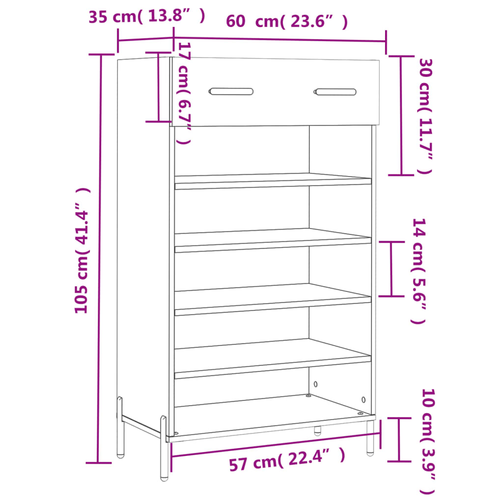 Schuhschrank Hochglanz-Weiß 60x35x105 cm Holzwerkstoff