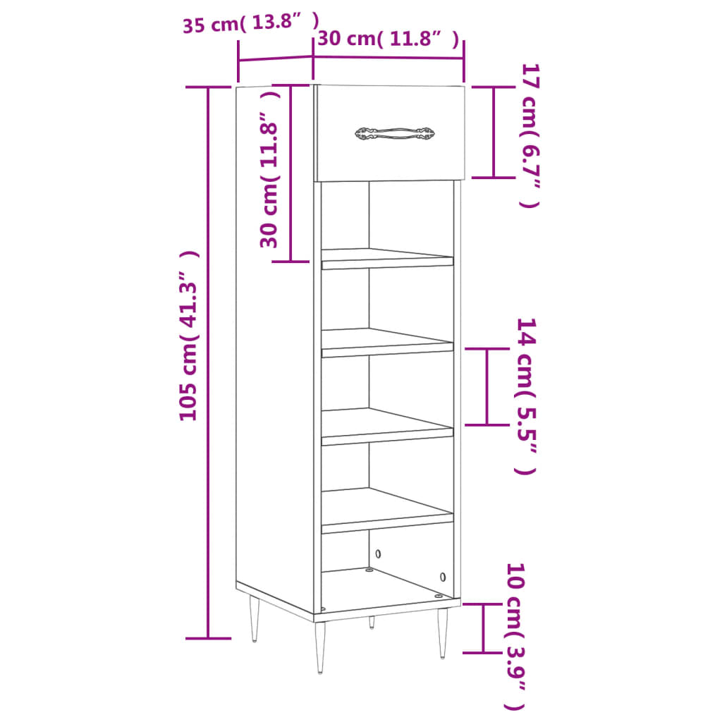 Schuhschrank Hochglanz-Weiß 30x35x105 cm Holzwerkstoff