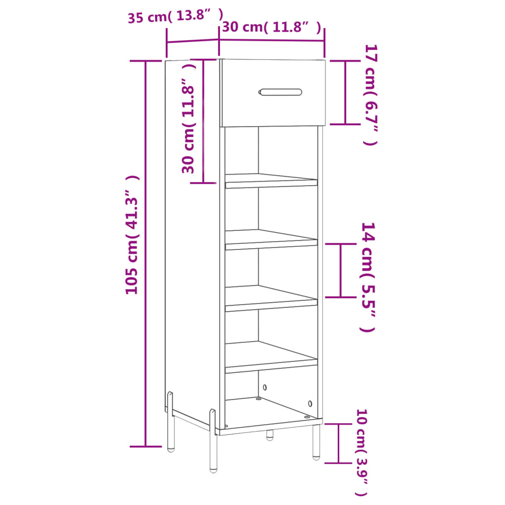 Schuhschrank Betongrau 30x35x105 cm Holzwerkstoff