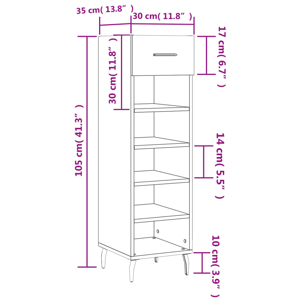 Schuhschrank Hochglanz-Weiß 30x35x105 cm Holzwerkstoff