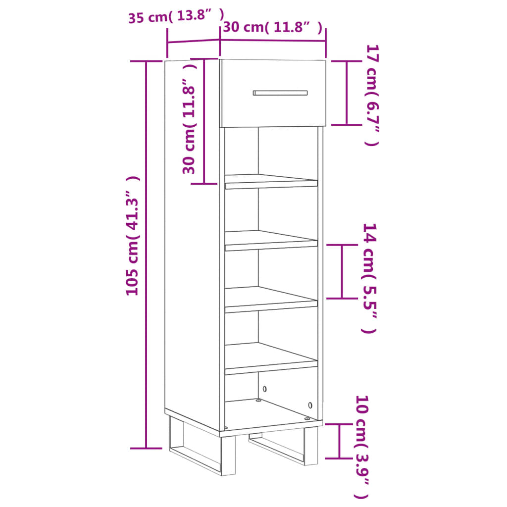 Schuhschrank Räuchereiche 30x35x105 cm Holzwerkstoff