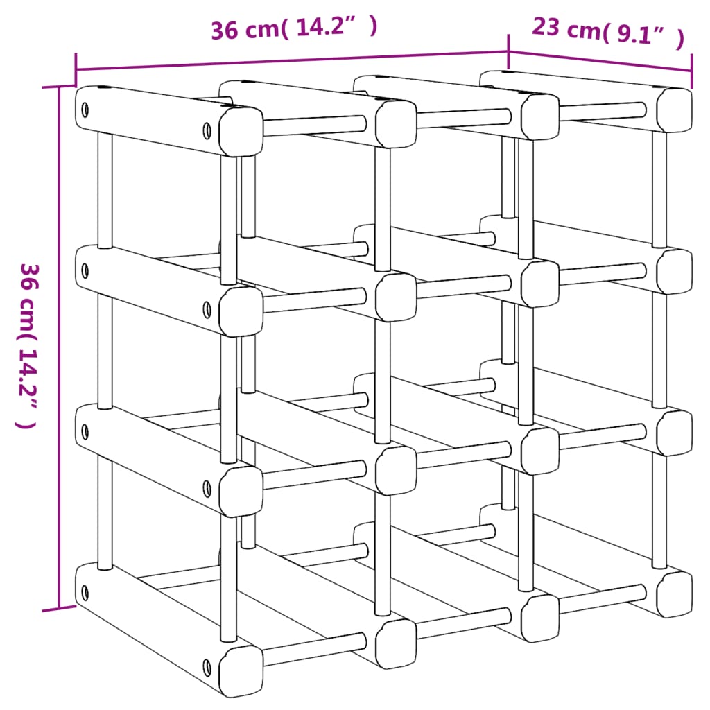 vidaXL Weinregal für 12 Flaschen 36x23x36 cm Massivholz Kiefer