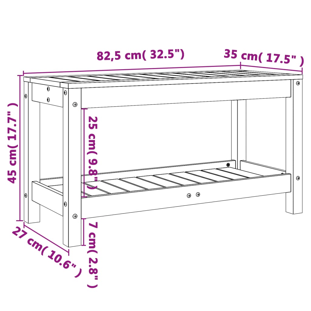 vidaXL Gartenbank Weiß 82,5x35x45 cm Massivholz Kiefer