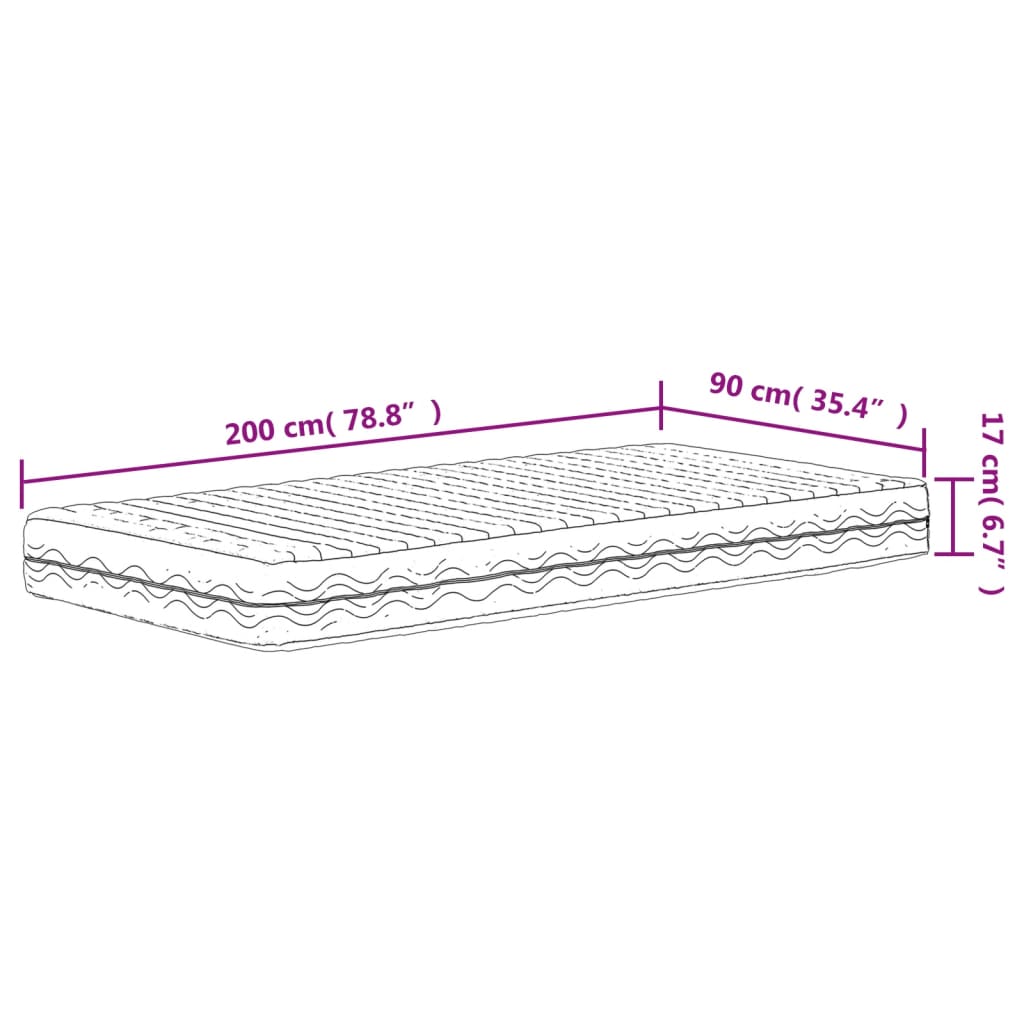 vidaXL Schaumstoffmatratze Weiß 90x200 cm Härtegrad H2 H3