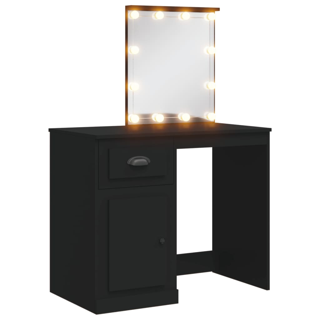 vidaXL Schminktisch mit LED-Leuchten Schwarz 90x42x132,5 cm