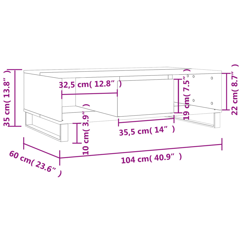 vidaXL Couchtisch Grau Sonoma 104x60x35 cm Holzwerkstoff