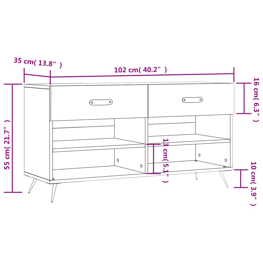 vidaXL Schuhbank Sonoma-Eiche 102x35x55 cm Holzwerkstoff