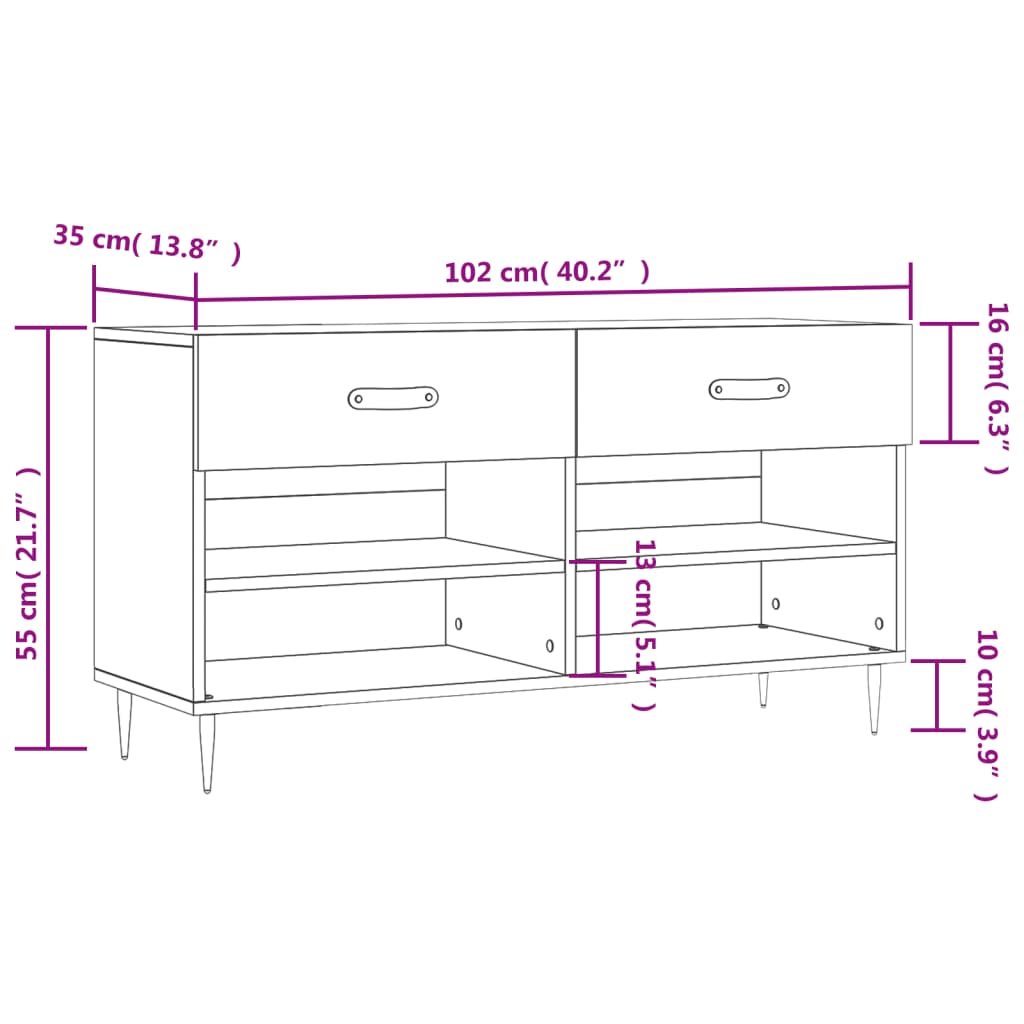 vidaXL Schuhbank Hochglanz-Weiß 102x35x55 cm Holzwerkstoff