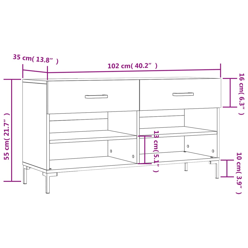 vidaXL Schuhbank Braun Eichen-Optik 102x35x55 cm Holzwerkstoff