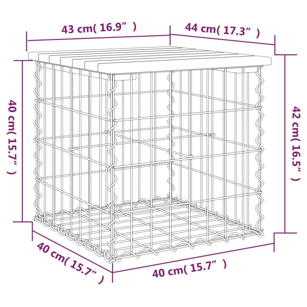 vidaXL Gartenbank aus Gabionen 43x44x42 cm Massivholz Douglasie