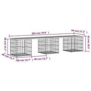 Gartenbank aus Gabionen 203x44x42 cm Massivholz Kiefer Stilecasa