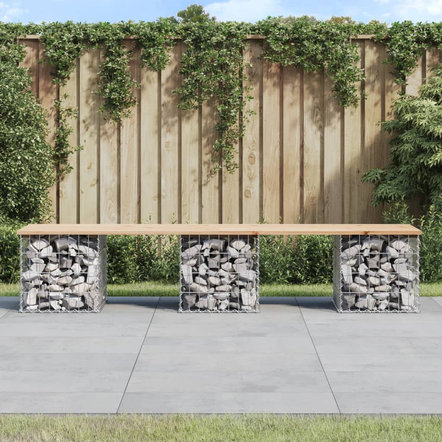 Gartenbank aus Gabionen 203x44x42 cm Massivholz Kiefer Stilecasa