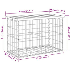 vidaXL Gartenbank aus Gabionen 63x31,5x42 cm Massivholz Kiefer