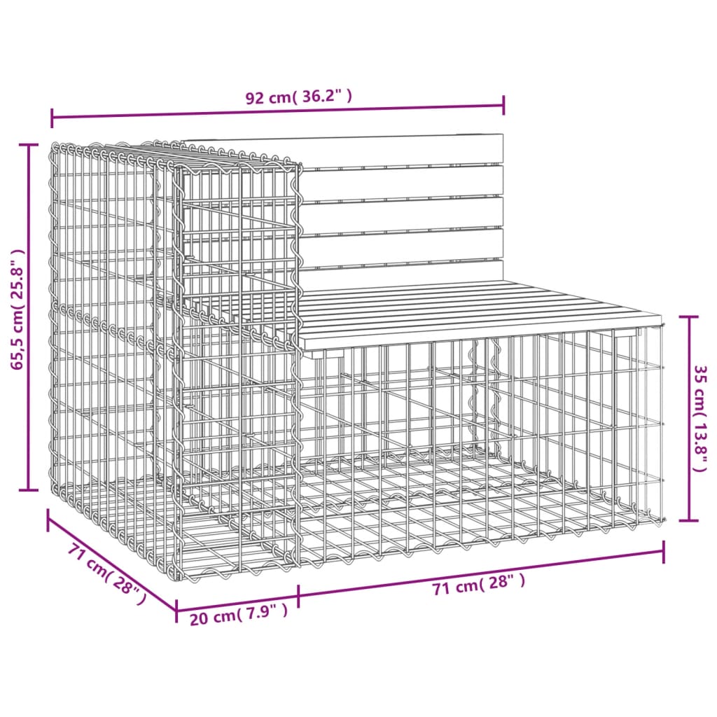 Gartenbank aus Gabionen 92x71x65,5 cm Massivholz Douglasie Stilecasa