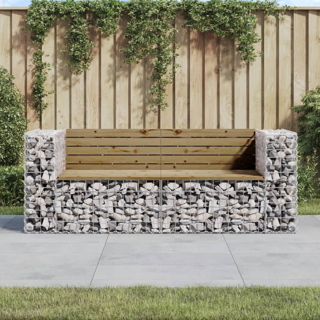 vidaXL Gartenbank aus Gabionen 184x71x65,5 cm Kiefernholz Imprägniert