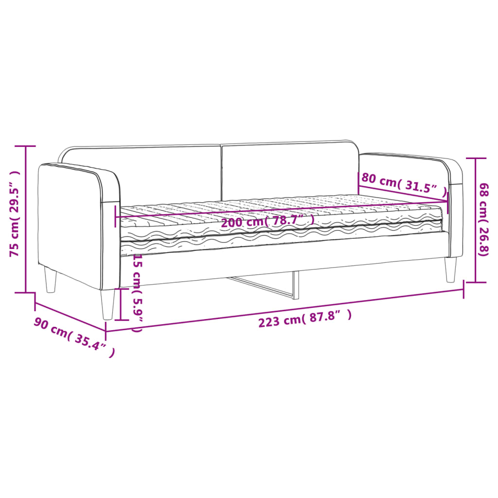 vidaXL Tagesbett mit Matratze Schwarz 80x200 cm Stoff