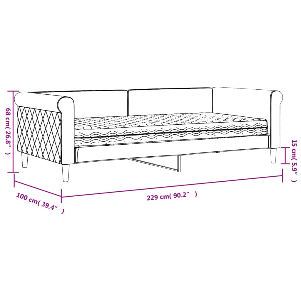 Tagesbett mit Matratze Hellgrau 90x200 cm Samt Stilecasa