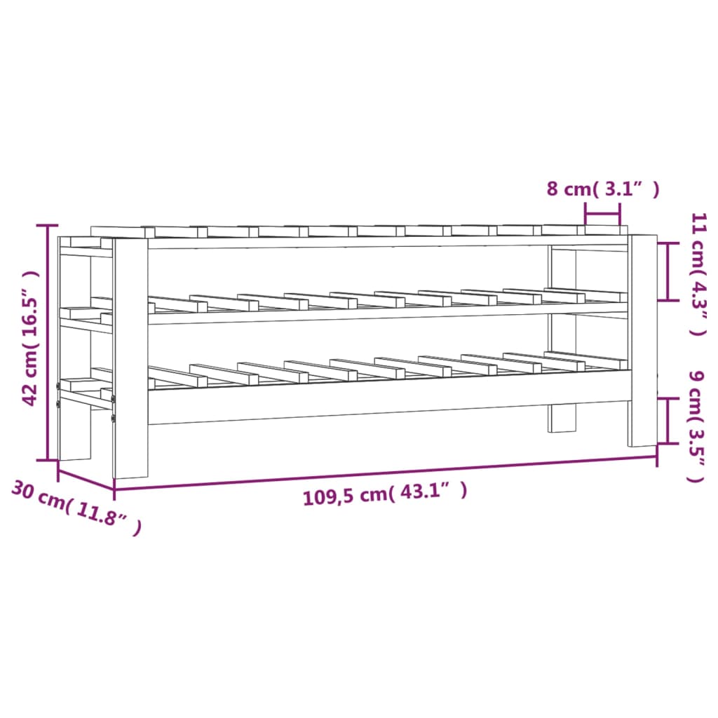 vidaXL Weinregal 109,5x30x42 cm Massivholz Kiefer