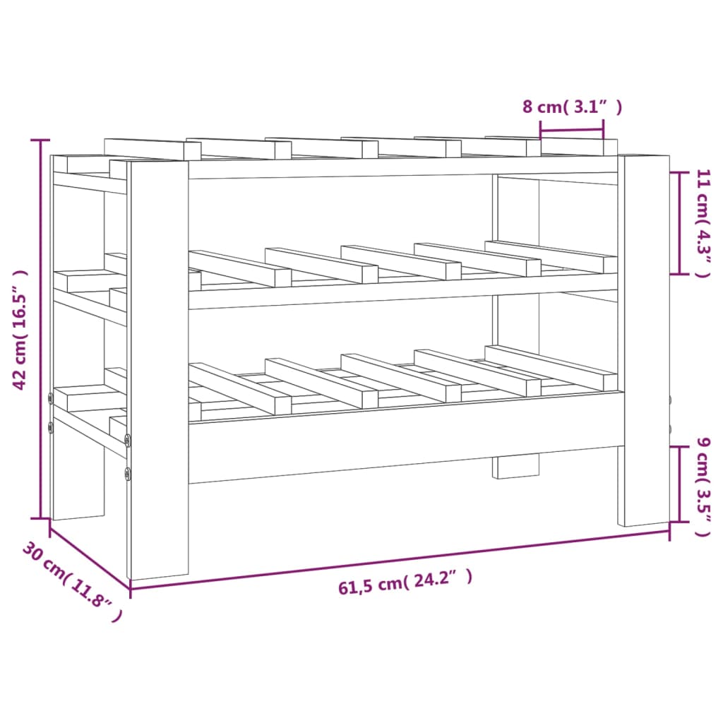 vidaXL Weinregal 61,5x30x42 cm Massivholz Kiefer