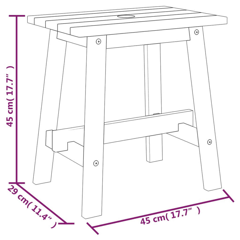 Hocker 45x29x45 cm Rechteckig Massivholz Akazie Stilecasa