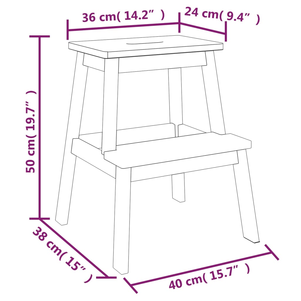 vidaXL Tritthocker mit 2 Stufen 40x38x50 cm Massivholz Akazie