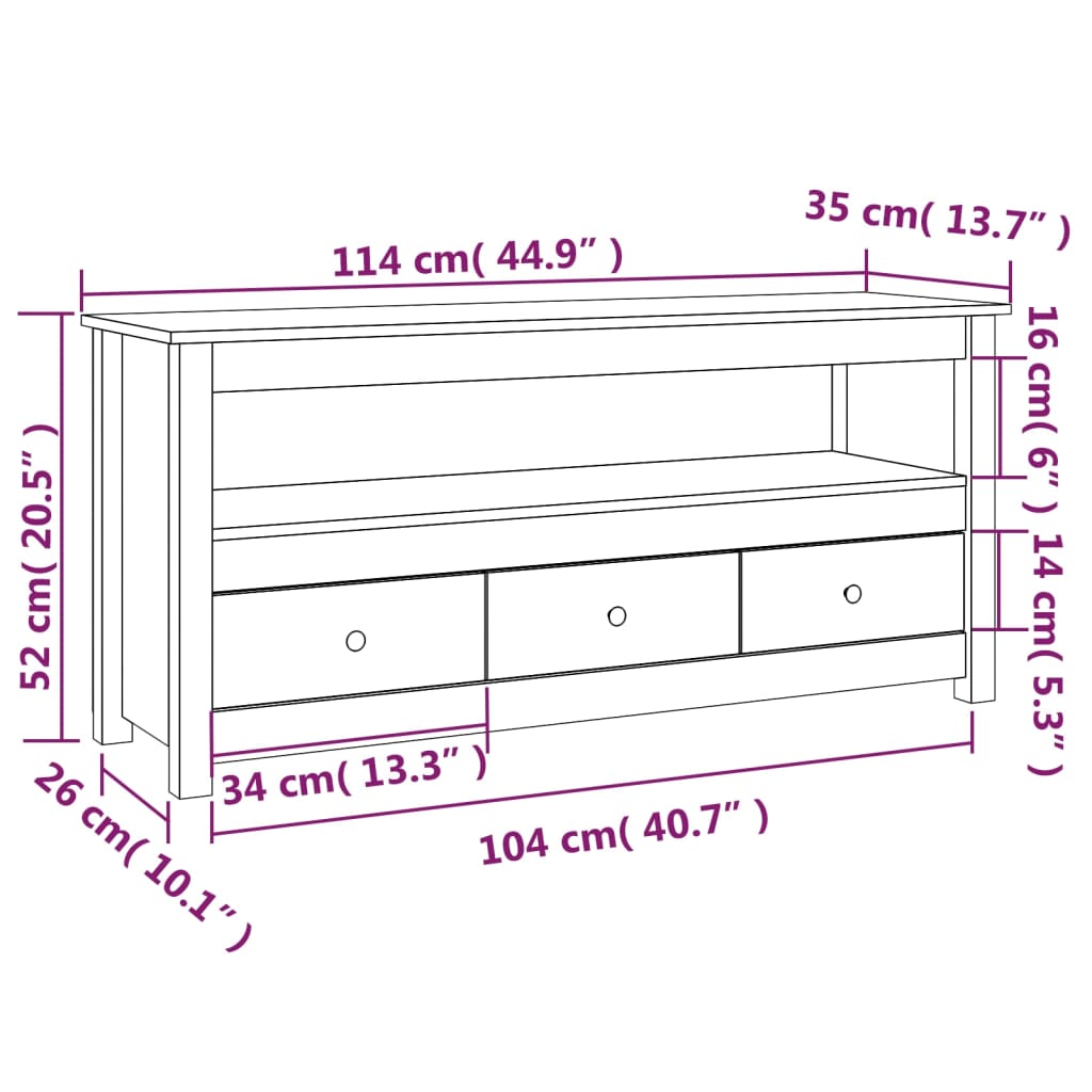 vidaXL TV-Schrank 114x35x52 cm Massivholz Kiefer