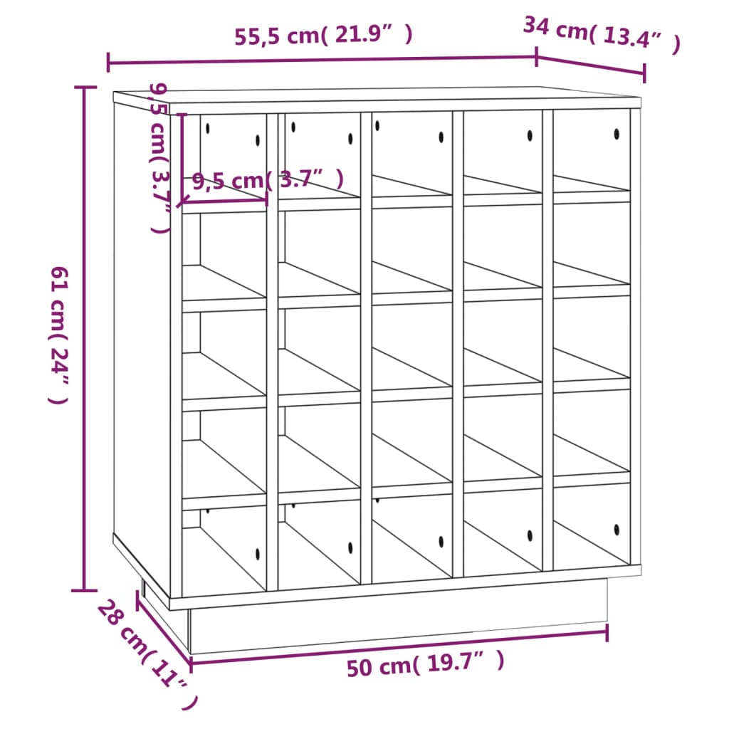 vidaXL Weinregal Grau 55,5x34x61 cm Massivholz Kiefer