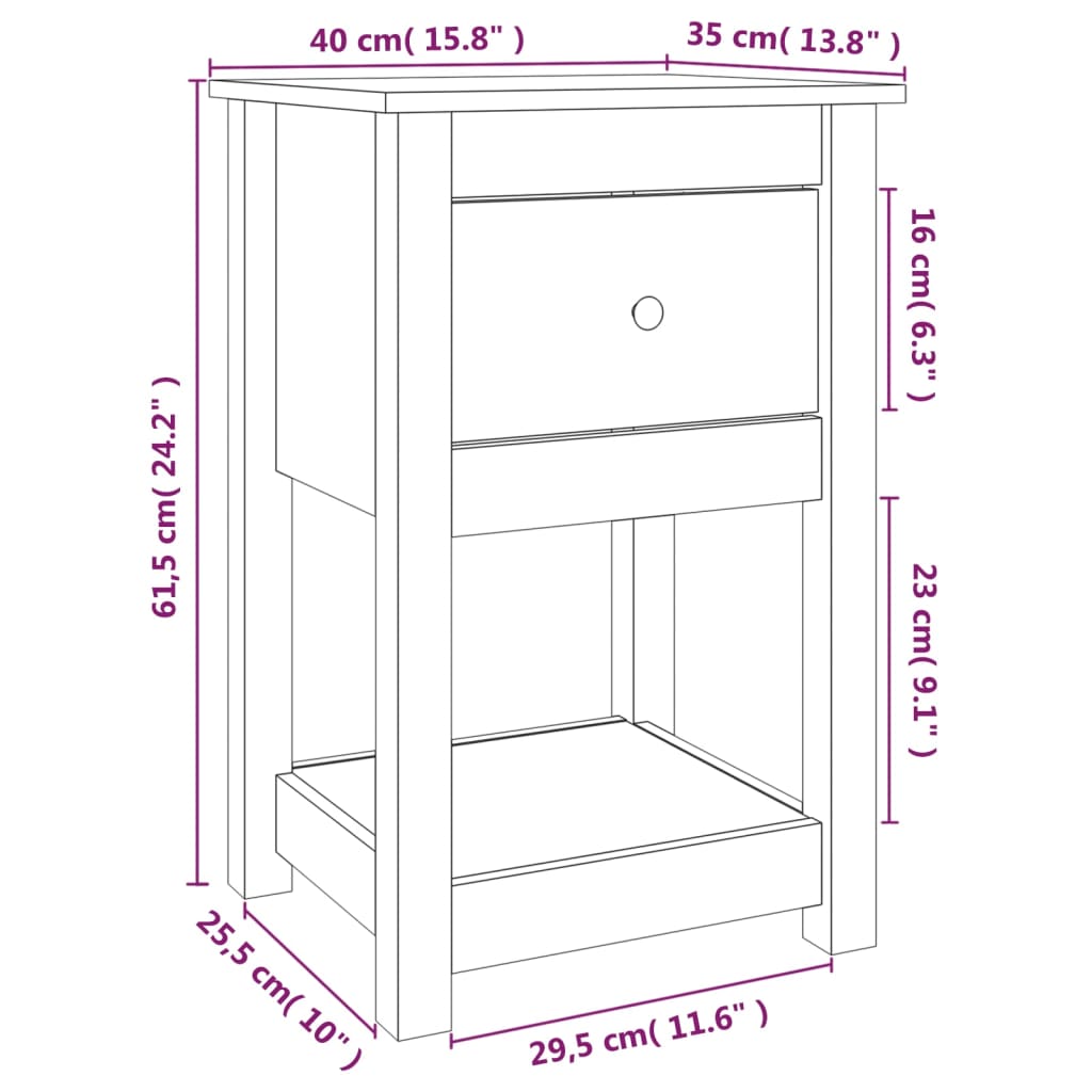 vidaXL Nachttisch Grau 40x35x61,5 cm Massivholz Kiefer