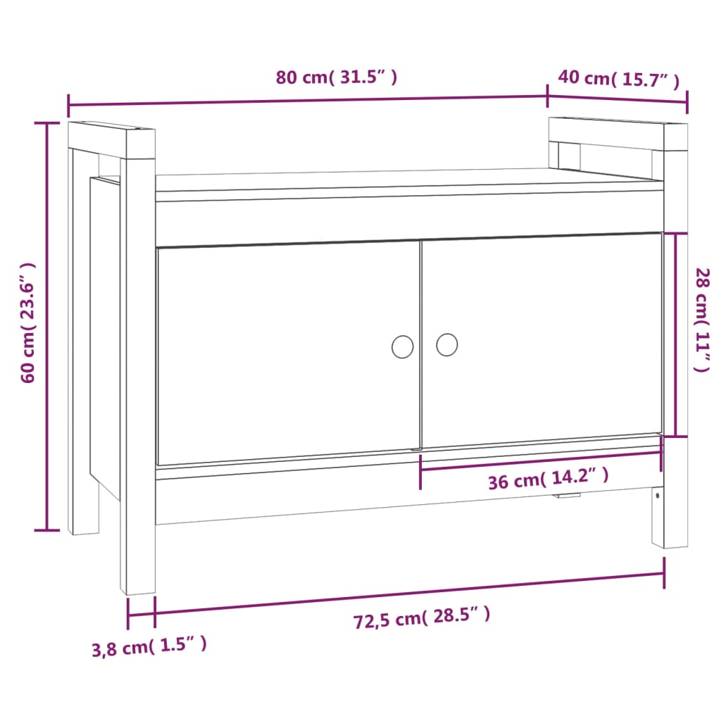 vidaXL Flurbank Grau 80x40x60 cm Massivholz Kiefer