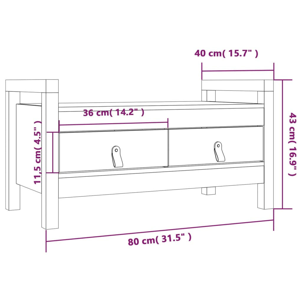 vidaXL Flurbank 80x40x43 cm Massivholz Kiefer