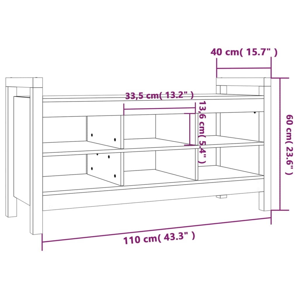 vidaXL Flurbank Weiß 110x40x60 cm Massivholz Kiefer