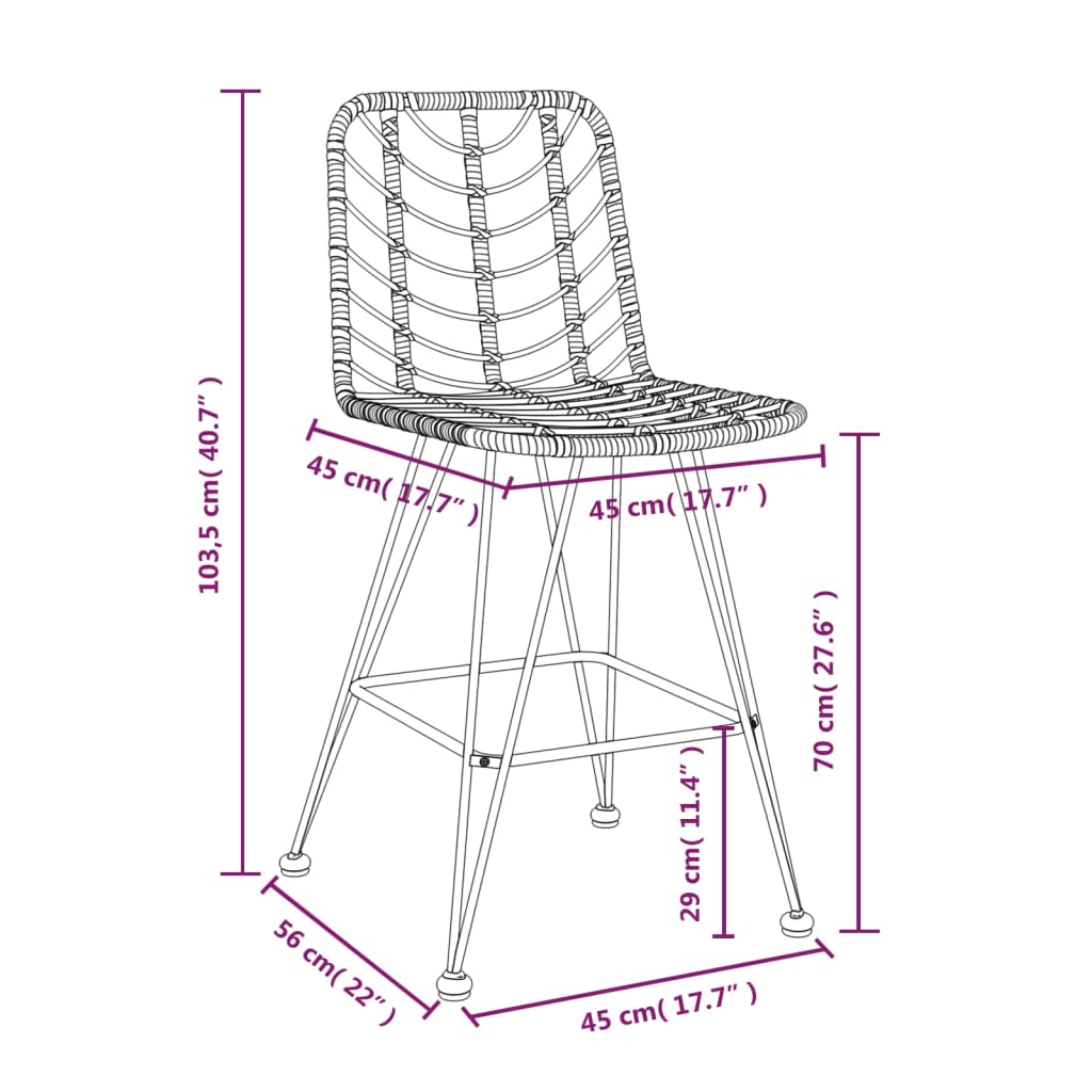 vidaXL Barhocker 2 Stk. Schwarz 45x56x103,5 cm PE-Rattan und Stahl