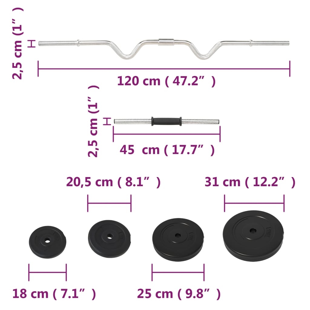 Curlhantel und Kurzhantel mit Gewichten 60 kg Stilecasa