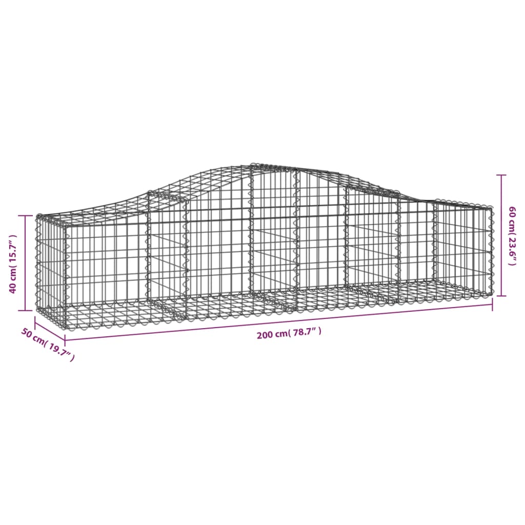 Gabionen mit Hochbogen 4 Stk. 200x50x40/60 cm Verzinktes Eisen