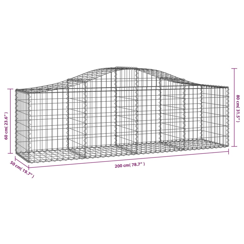 Gabionen mit Hochbogen 2 Stk. 200x50x60/80 cm Verzinktes Eisen Stilecasa