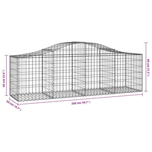 Gabionen mit Hochbogen 7 Stk. 200x50x60/80 cm Verzinktes Eisen