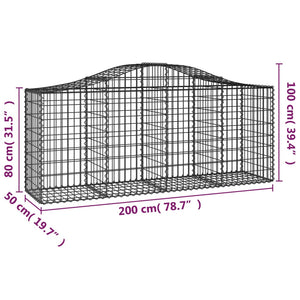 Gabionen mit Hochbogen 3 Stk. 200x50x80/100 cm Verzinktes Eisen