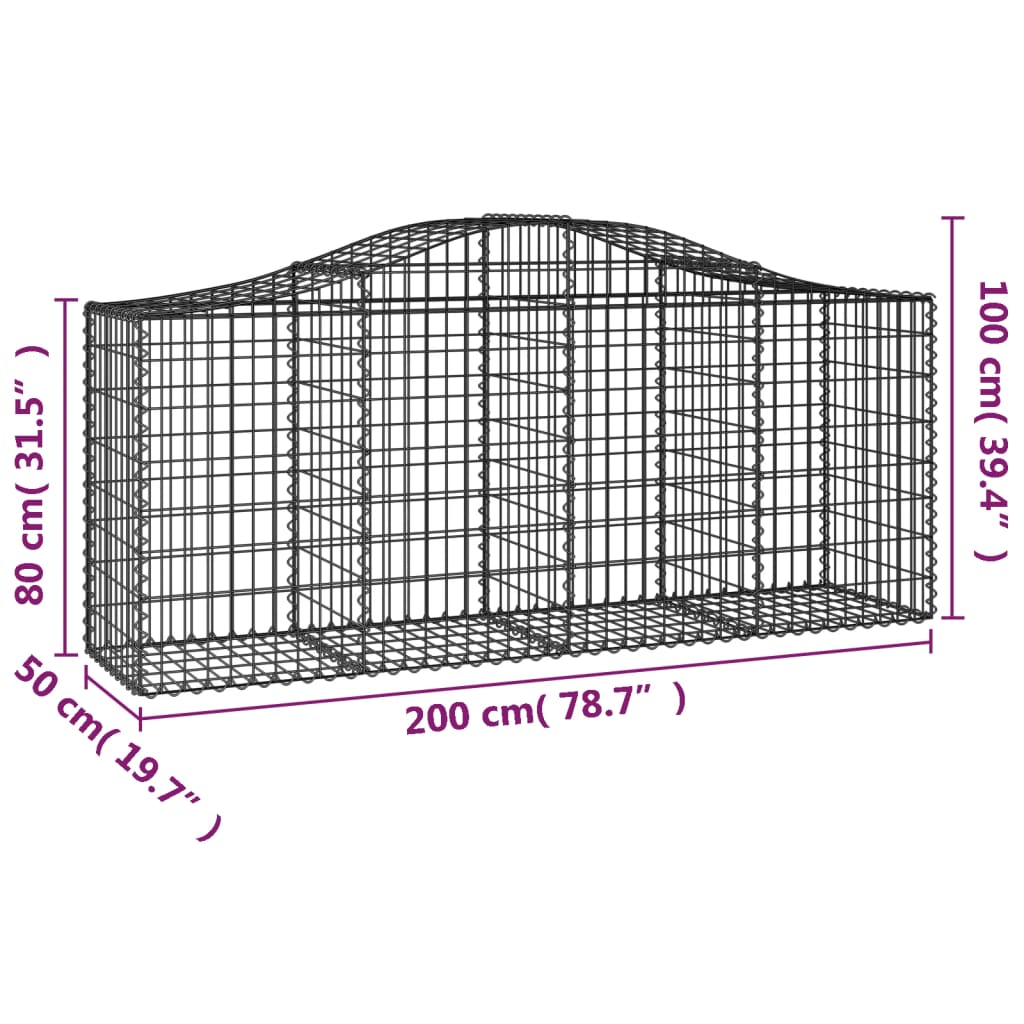 Gabionen mit Hochbogen 5 Stk. 200x50x80/100 cm Verzinktes Eisen Stilecasa