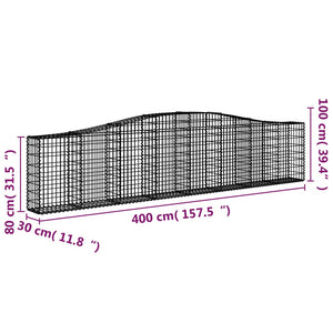 Gabionen mit Hochbogen 3 Stk. 400x30x80/100cm Verzinktes Eisen Stilecasa