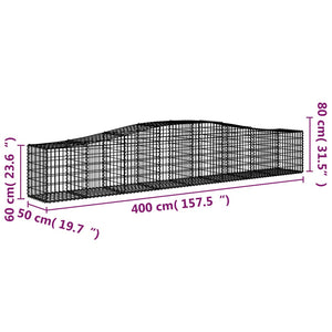 Gabionen mit Hochbogen 2 Stk. 400x50x60/80 cm Verzinktes Eisen