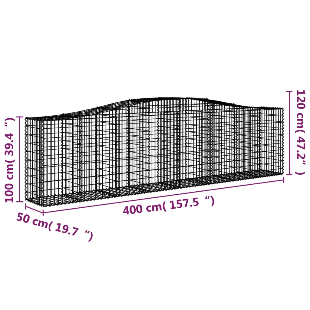 Gabionen mit Hochbogen 4 Stk. 400x50x100/120cm Verzinktes Eisen Stilecasa